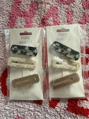 Victoria's Secret PINK Daisy, Pearl and Gold Glitter Barrette Set